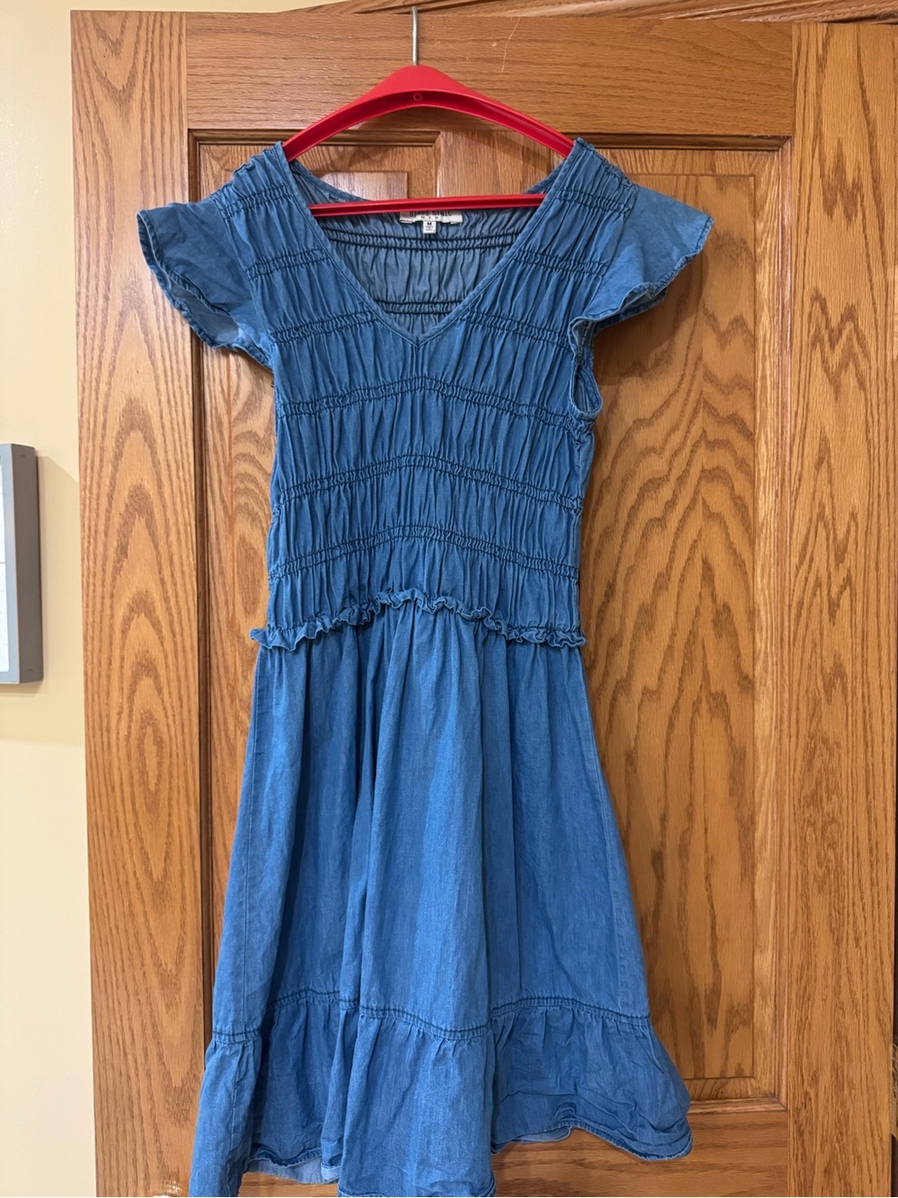 Smocked V-Neck Mini Dress in Blue